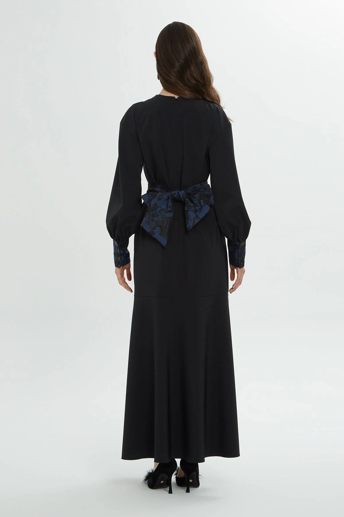 Black Long Dress with Printed Detail - Image 4