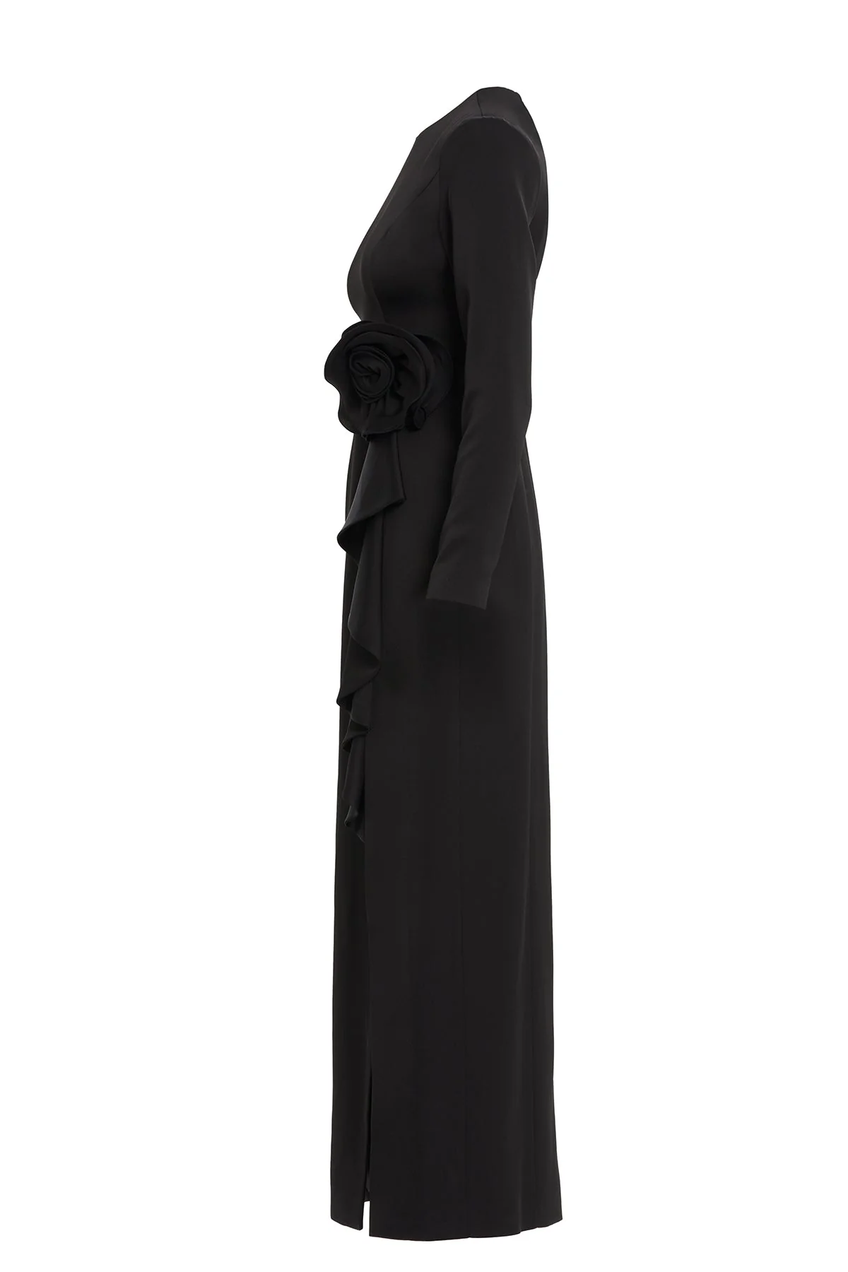 Black Long Dress with Rose Detail - Image 2