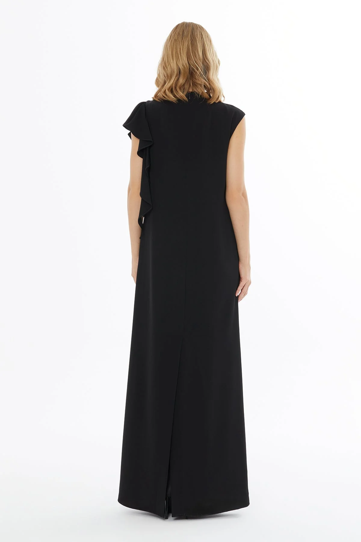 Black Long Dress with Ruffle Detaily0 - Image 4