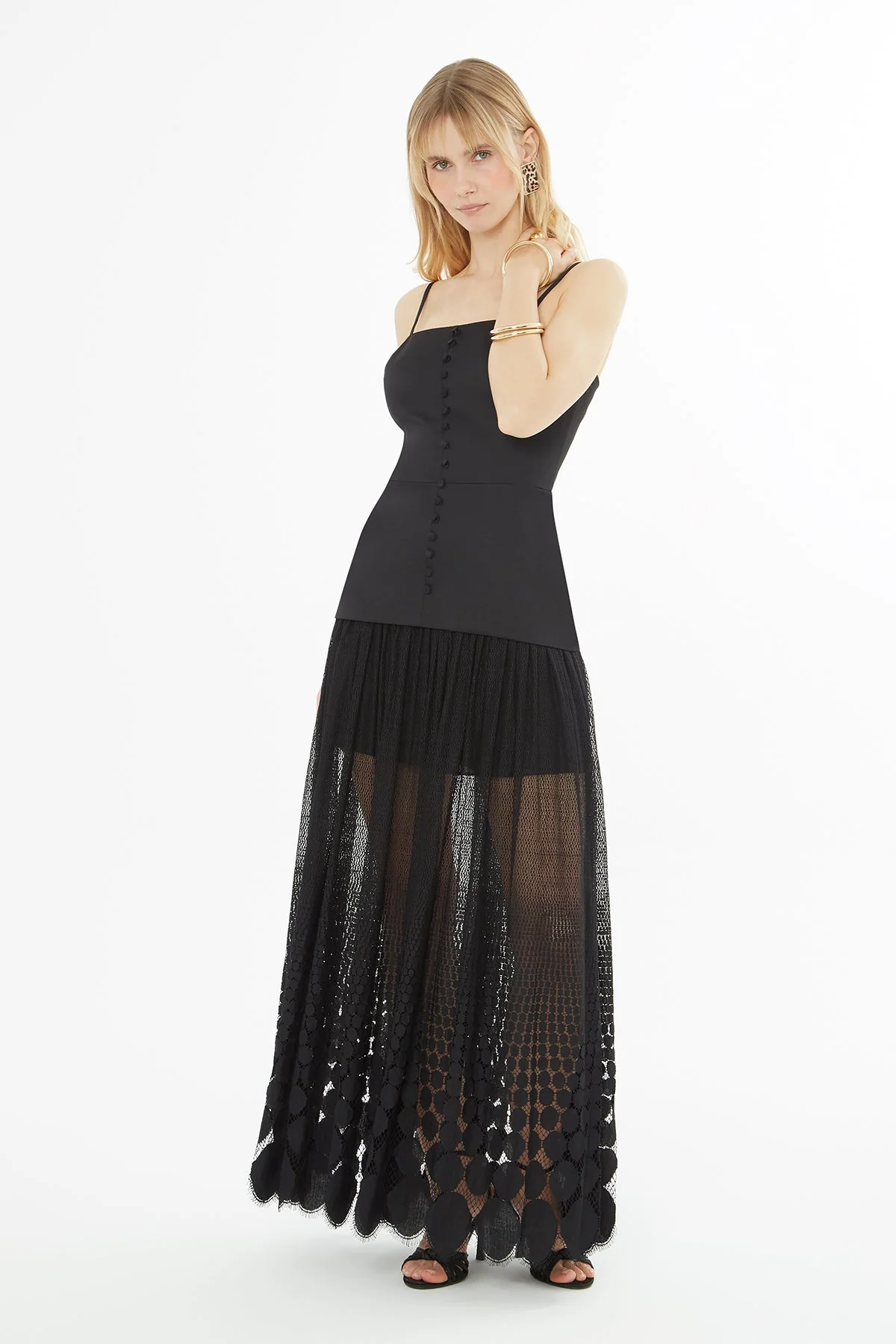 Black Long Dress with Sheer Skirt