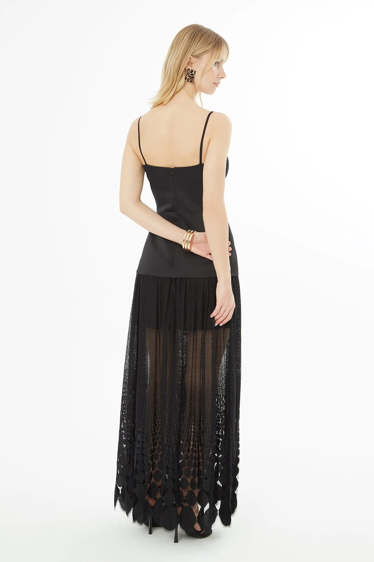 Black Long Dress with Sheer Skirt - Image 4