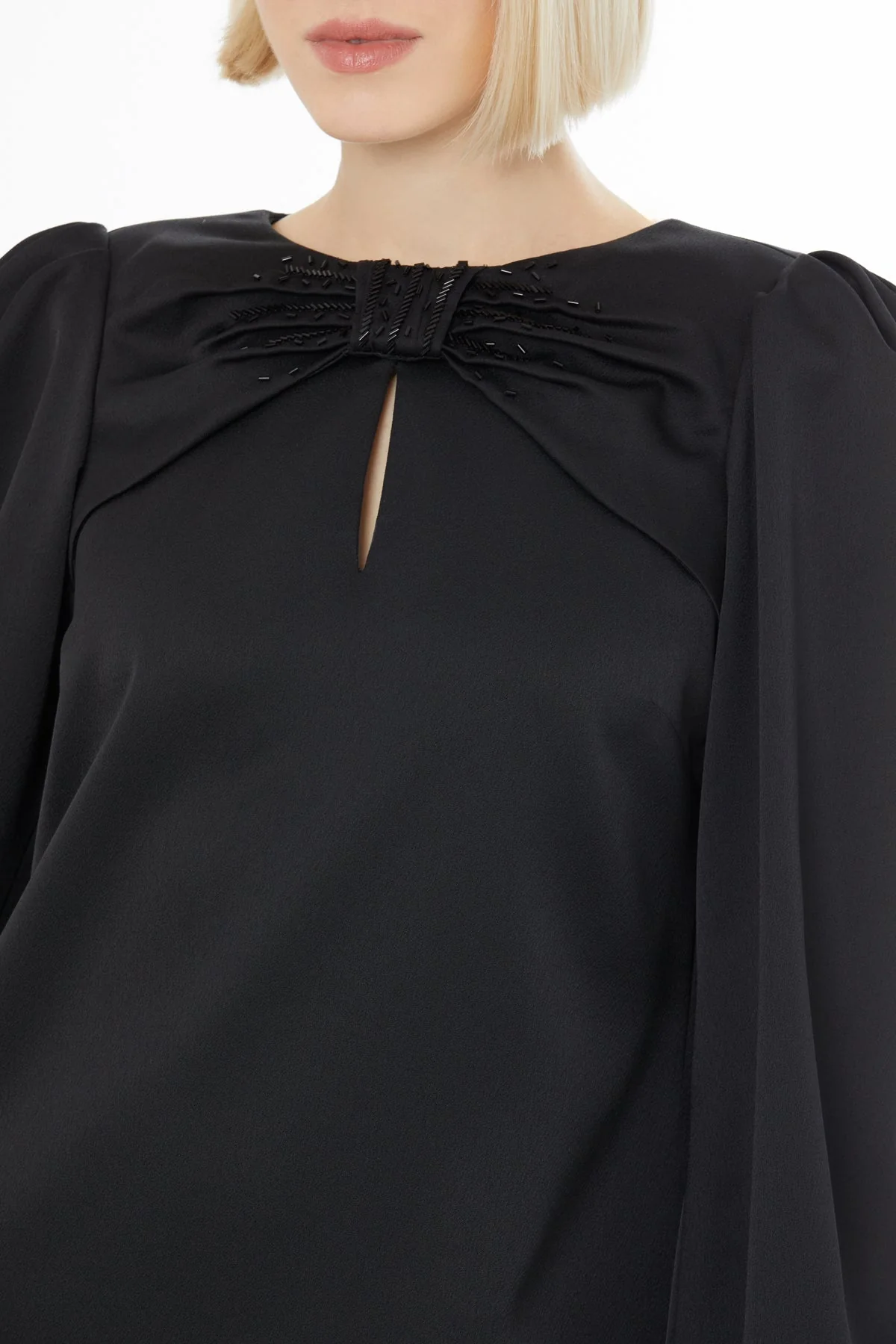 Black Long-Sleeve Short Dress - Image 2