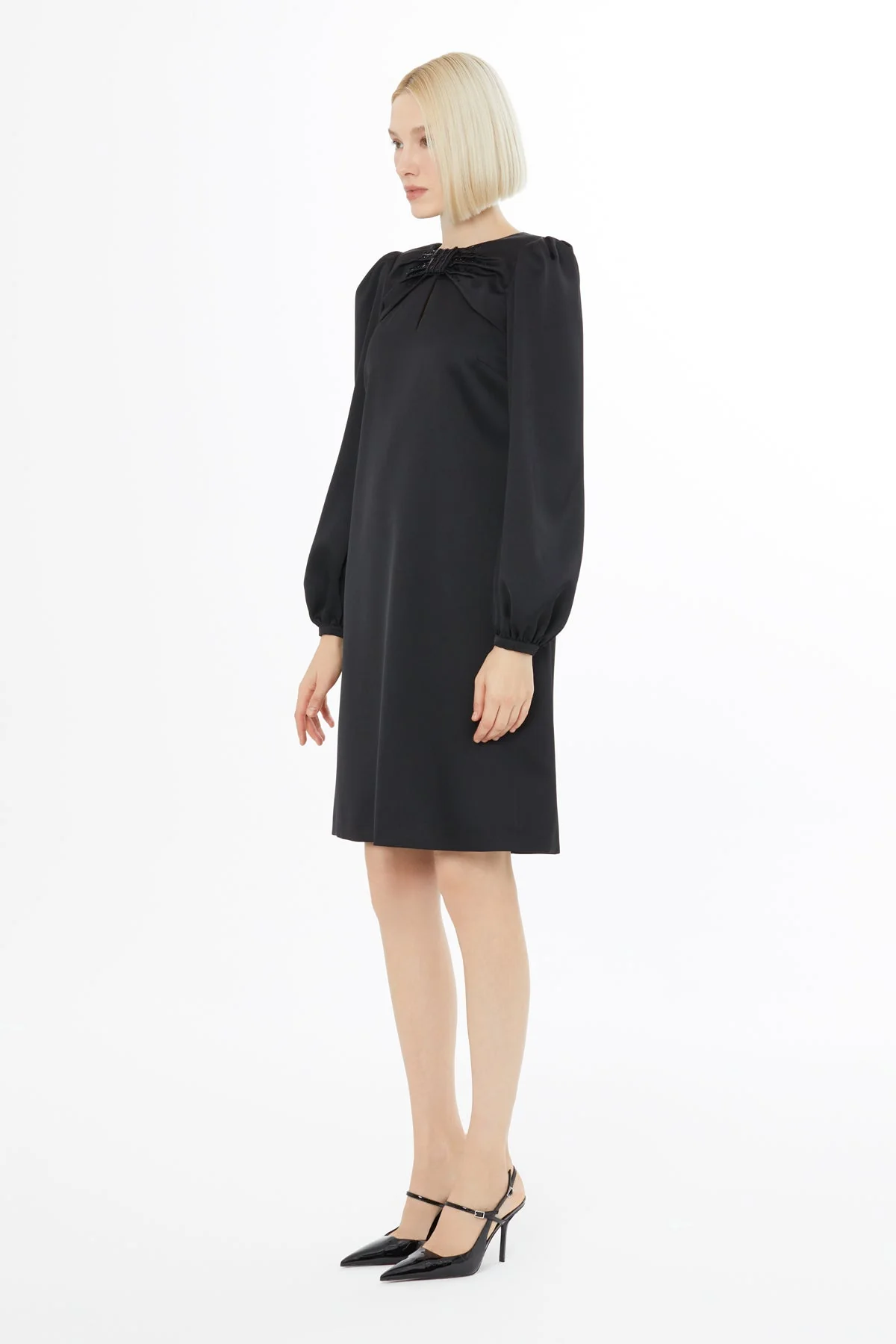 Black Long-Sleeve Short Dress - Image 3
