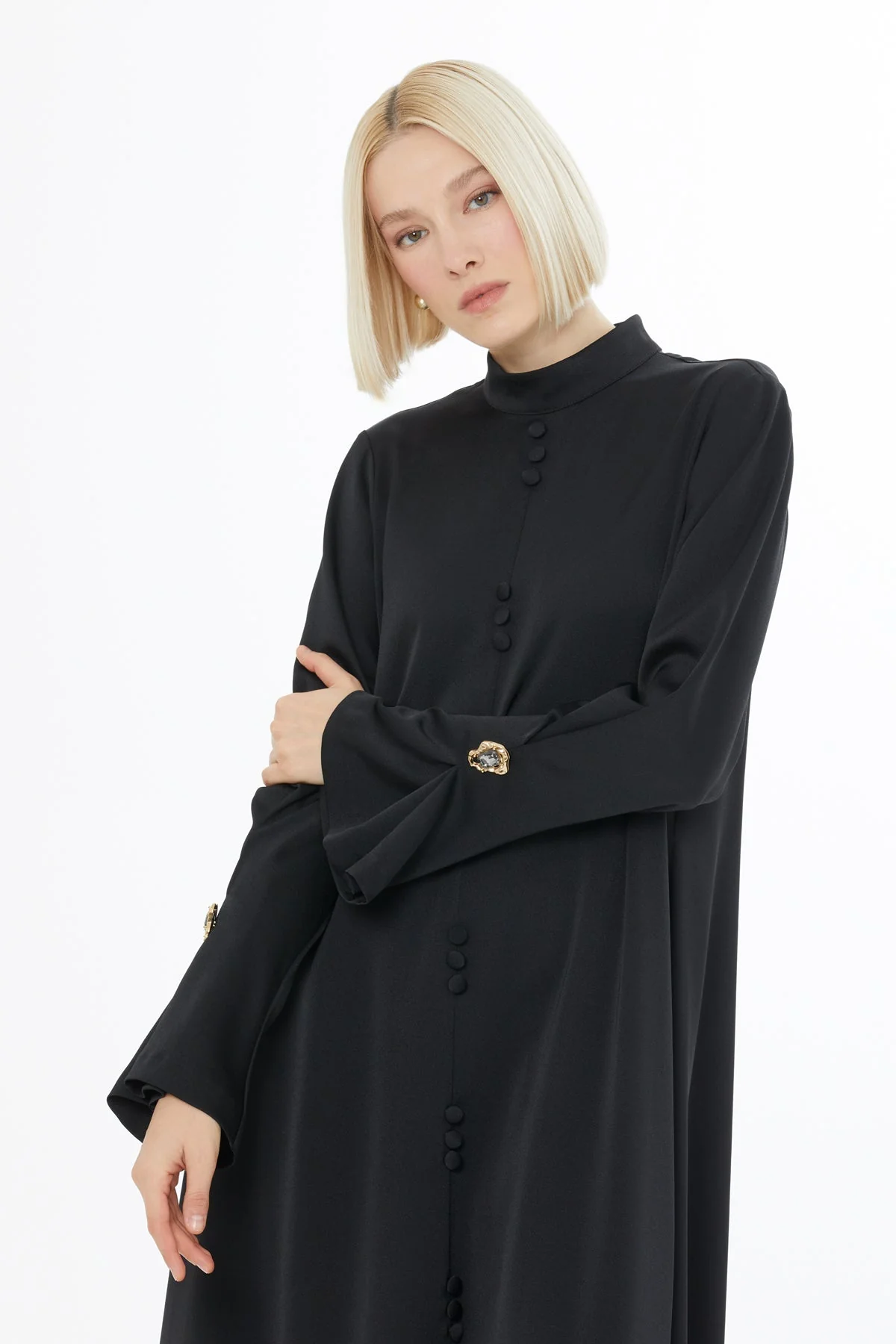 Black Long-Sleeved Zippered Dress - Image 2
