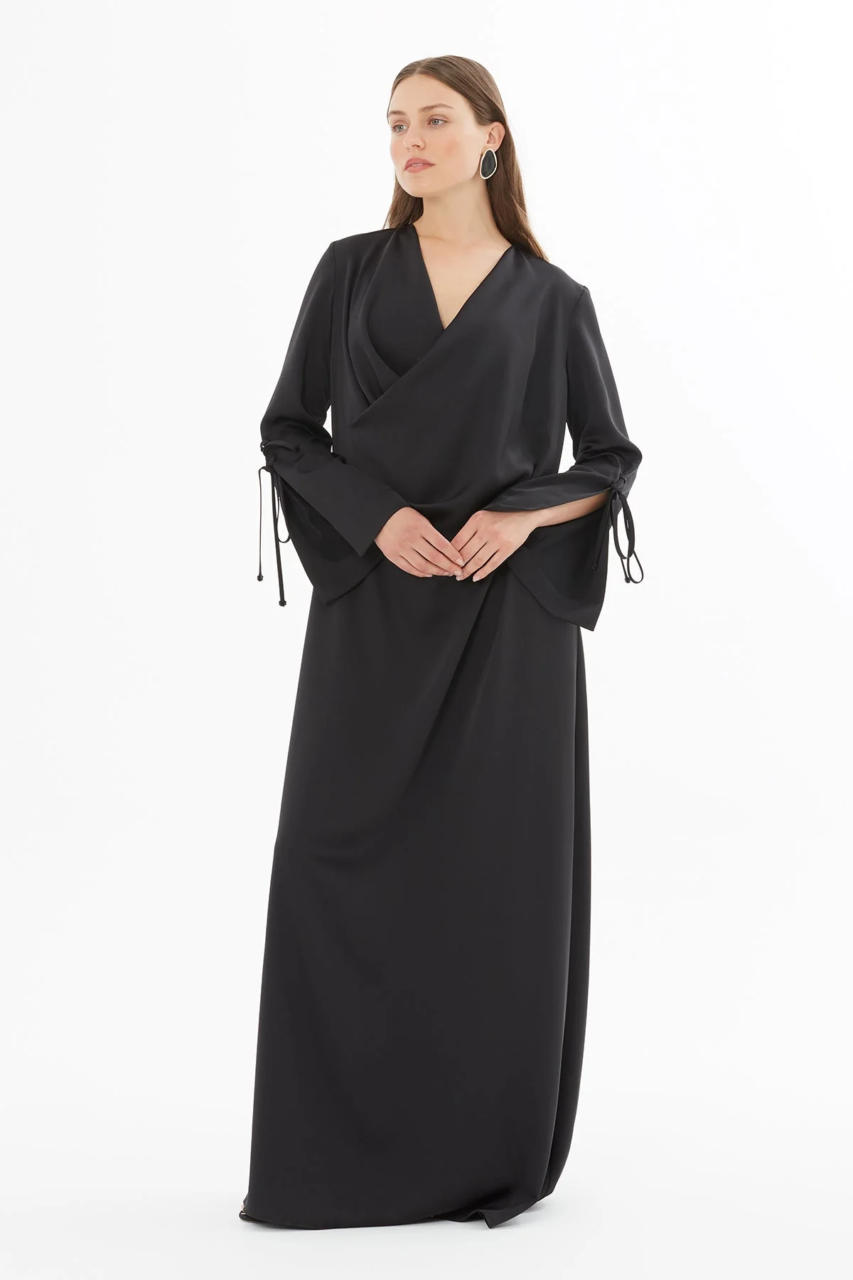 Black Long V-Neck Dress - Image 3