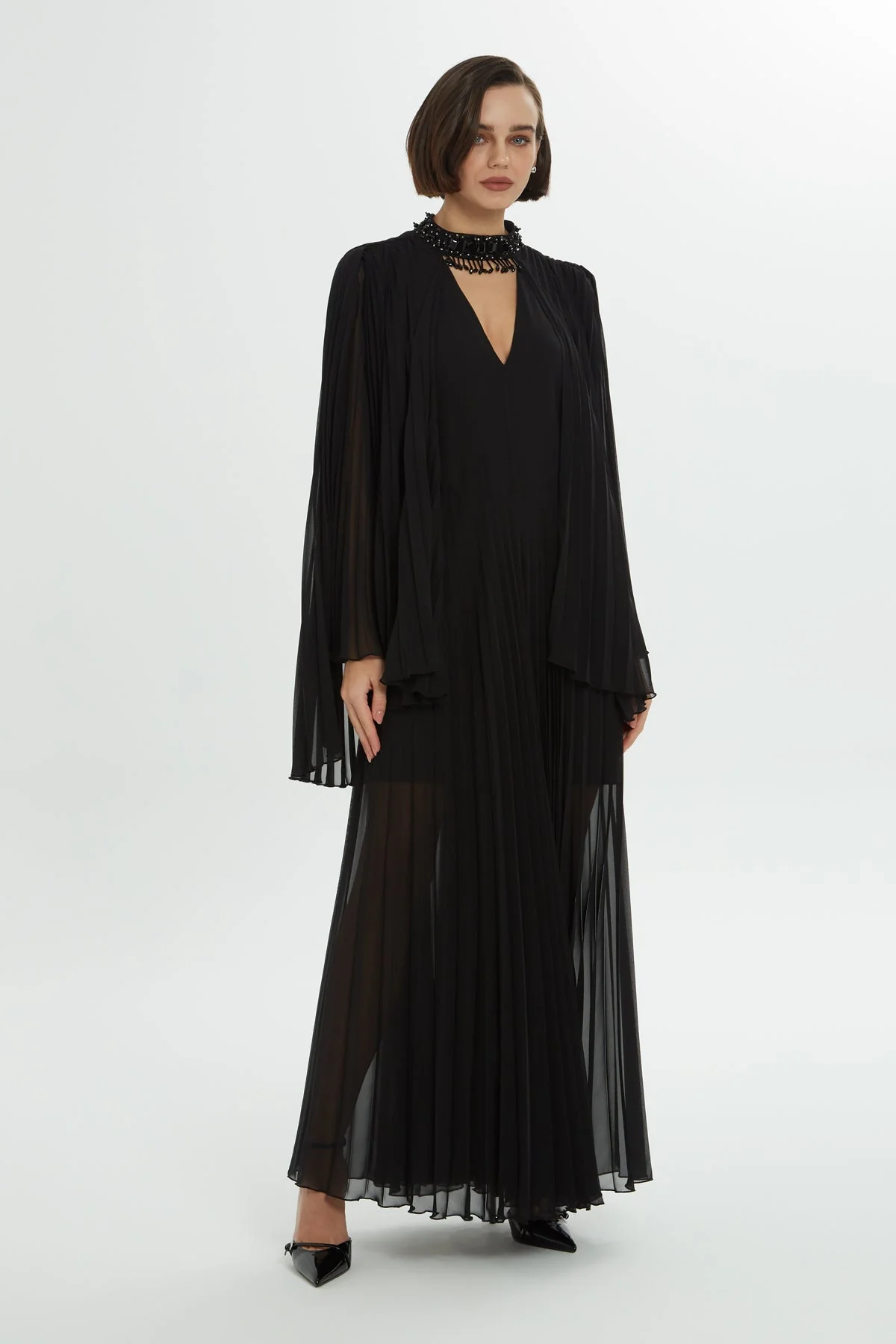 Black Maxi Dress with Cape Detail - Image 3