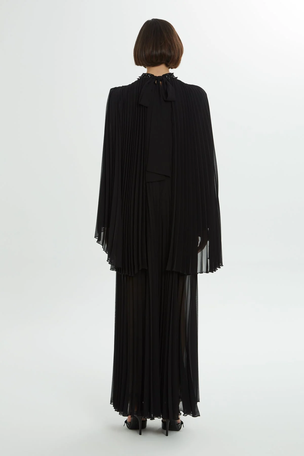 Black Maxi Dress with Cape Detail - Image 4