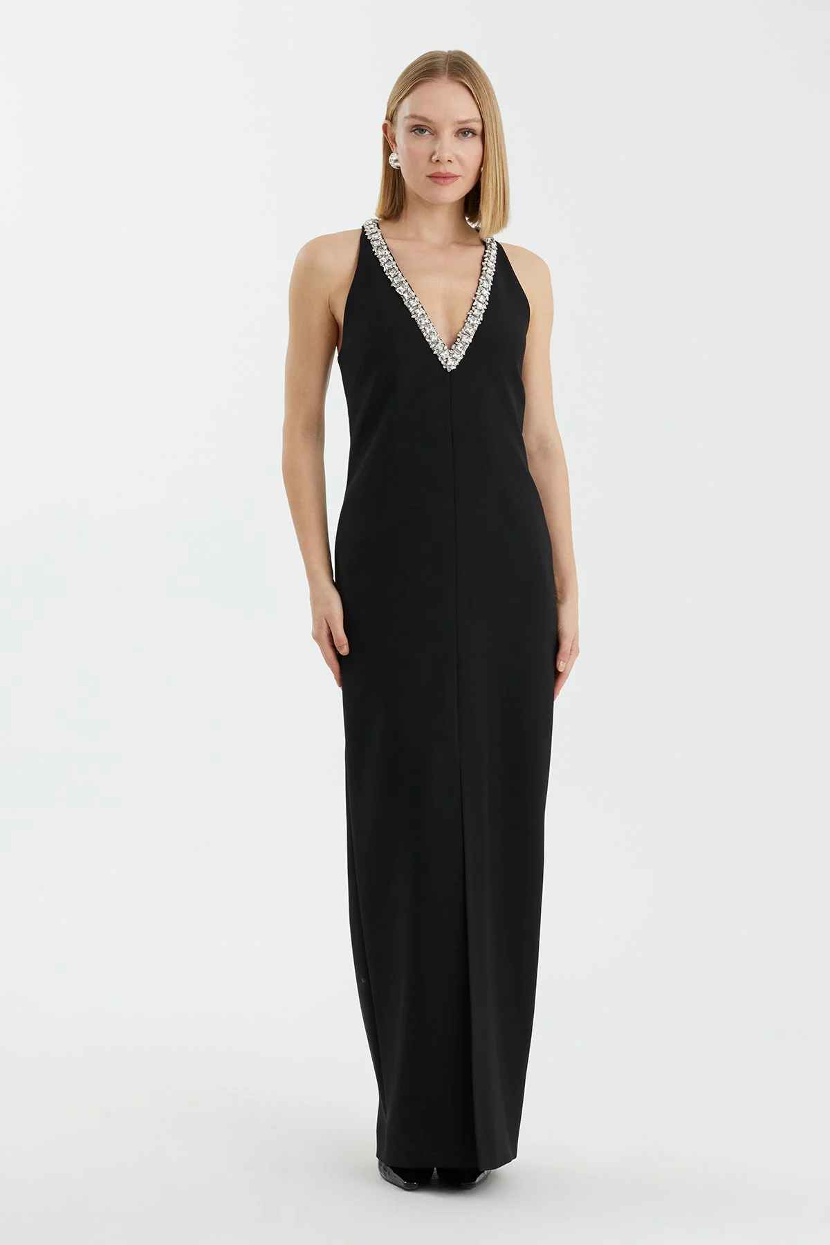 Black Maxi Dress with Embroidered Details