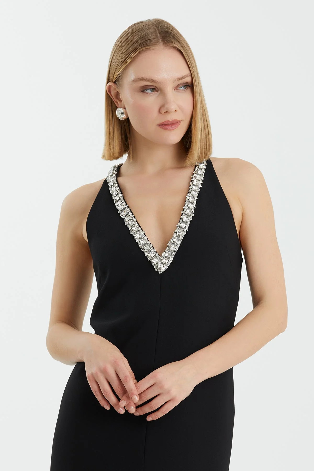 Black Maxi Dress with Embroidered Details - Image 2