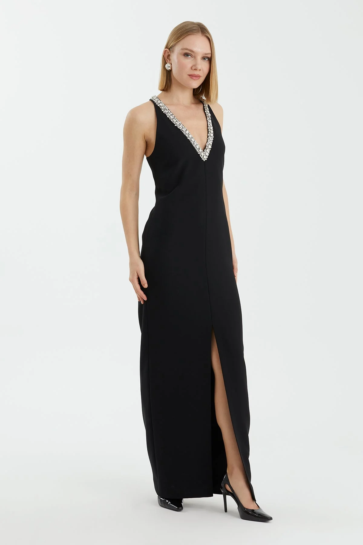 Black Maxi Dress with Embroidered Details - Image 3