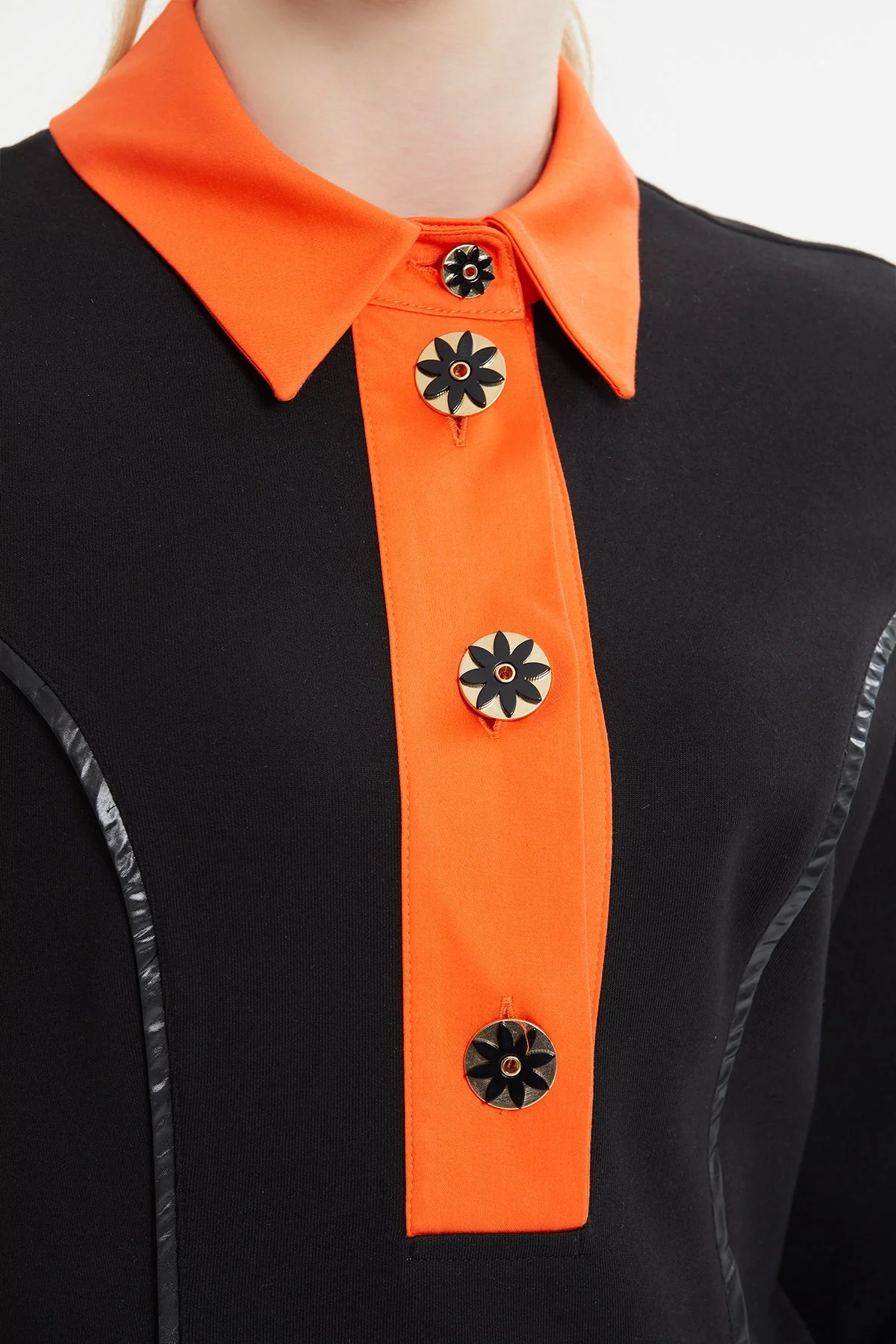 Black Maxi Dress with Orange Collar - Image 3
