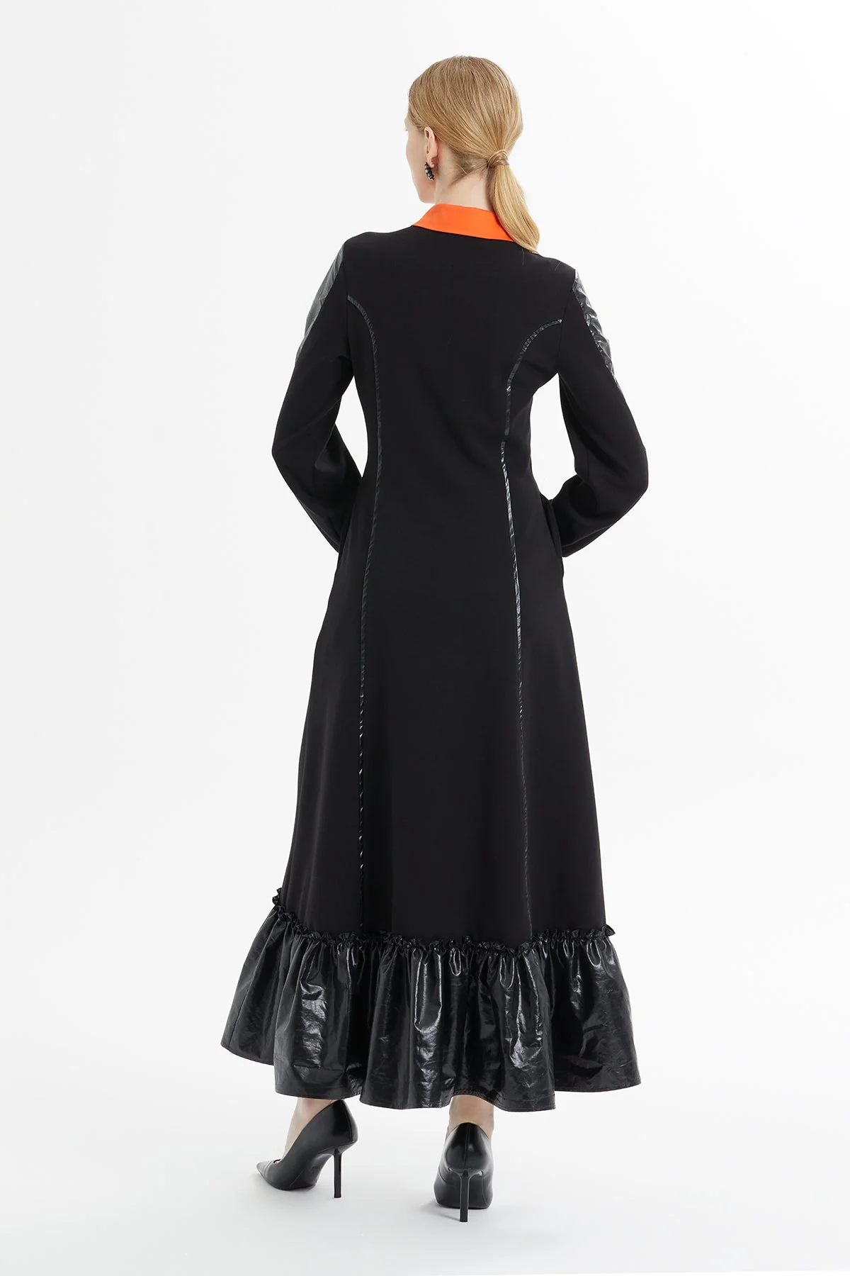 Black Maxi Dress with Orange Collar - Image 5