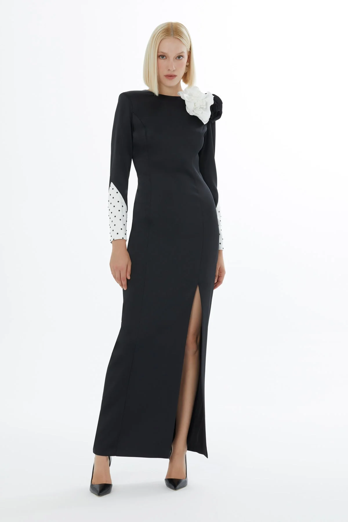 Black Maxi Dress with Rose Detail