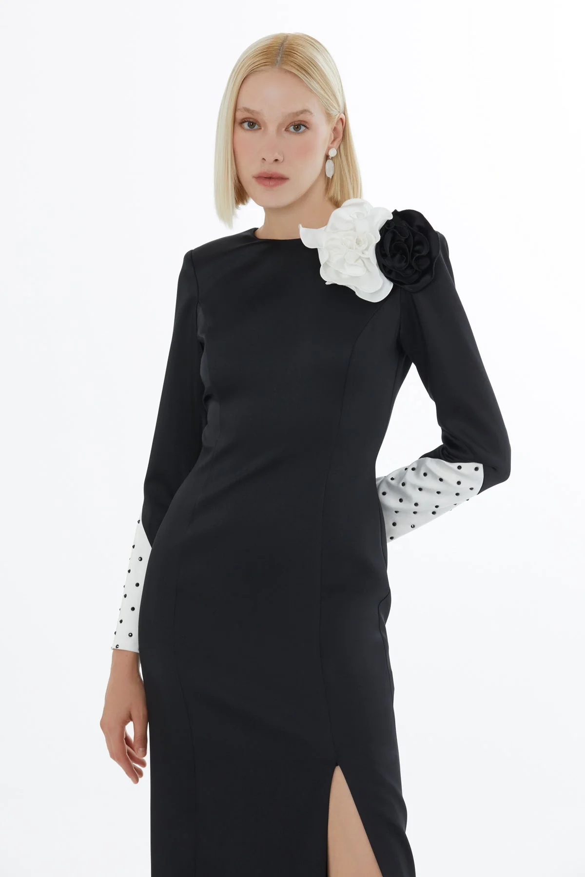 Black Maxi Dress with Rose Detail - Image 3