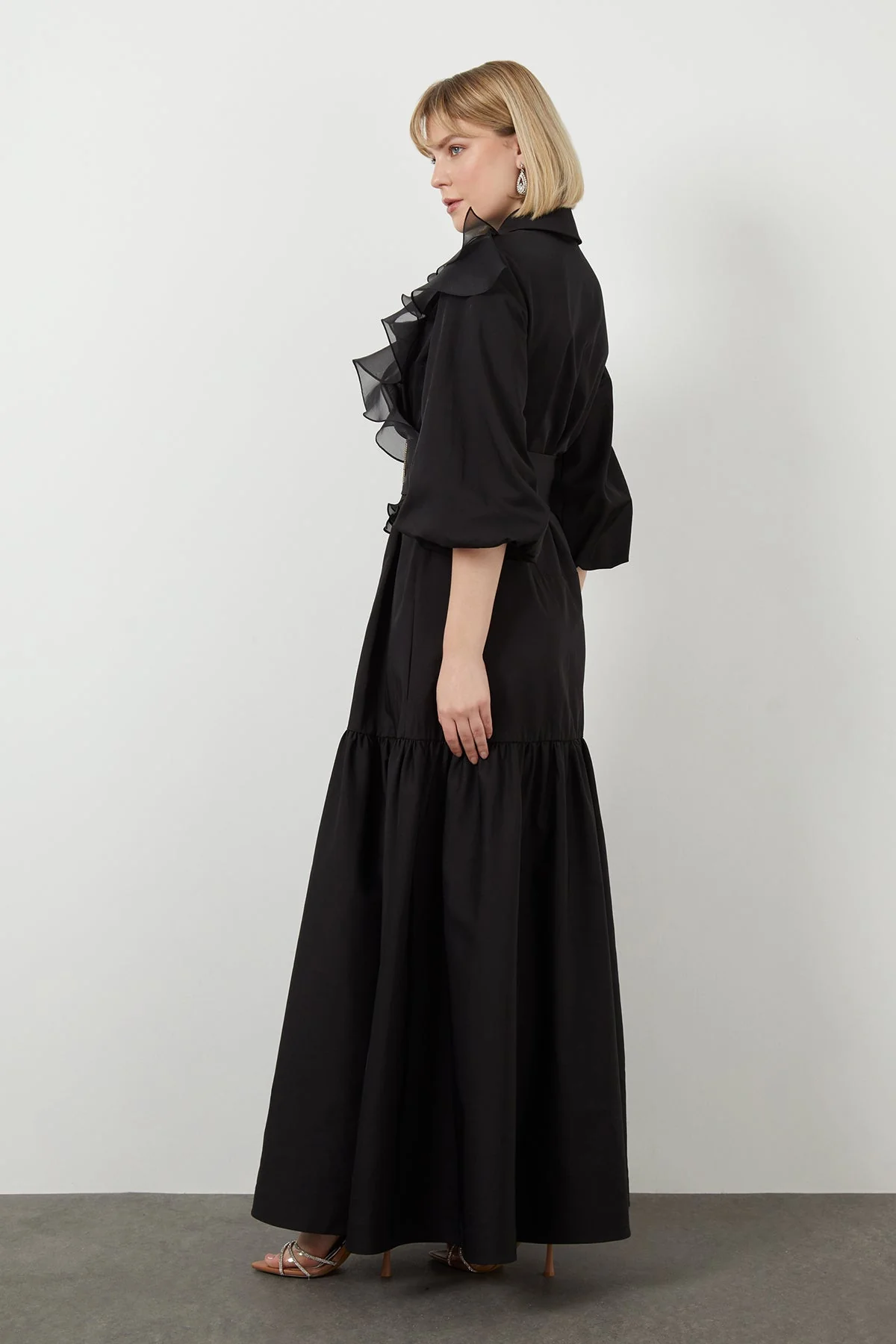 Black Maxi Ruffle Dress - Image 3