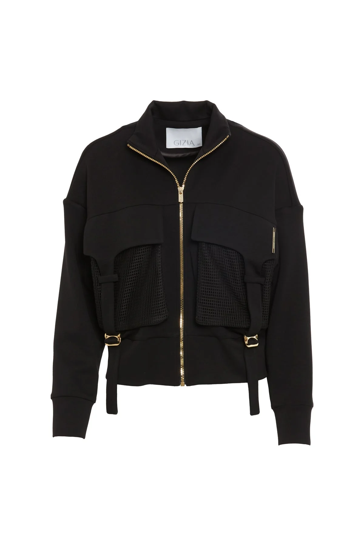 Black Mesh-Detail Cropped Sweatshirt
