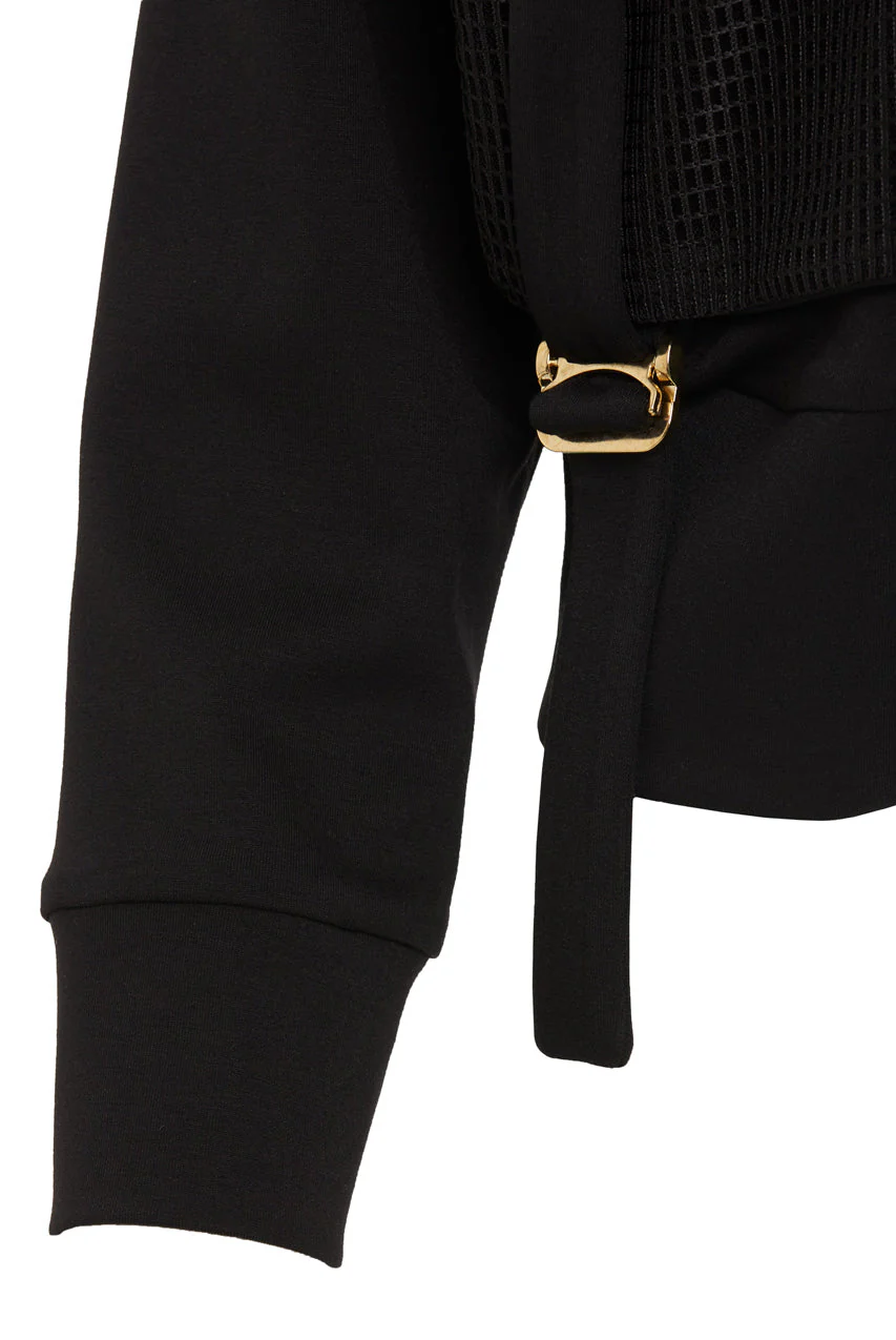 Black Mesh-Detail Cropped Sweatshirt - Image 3