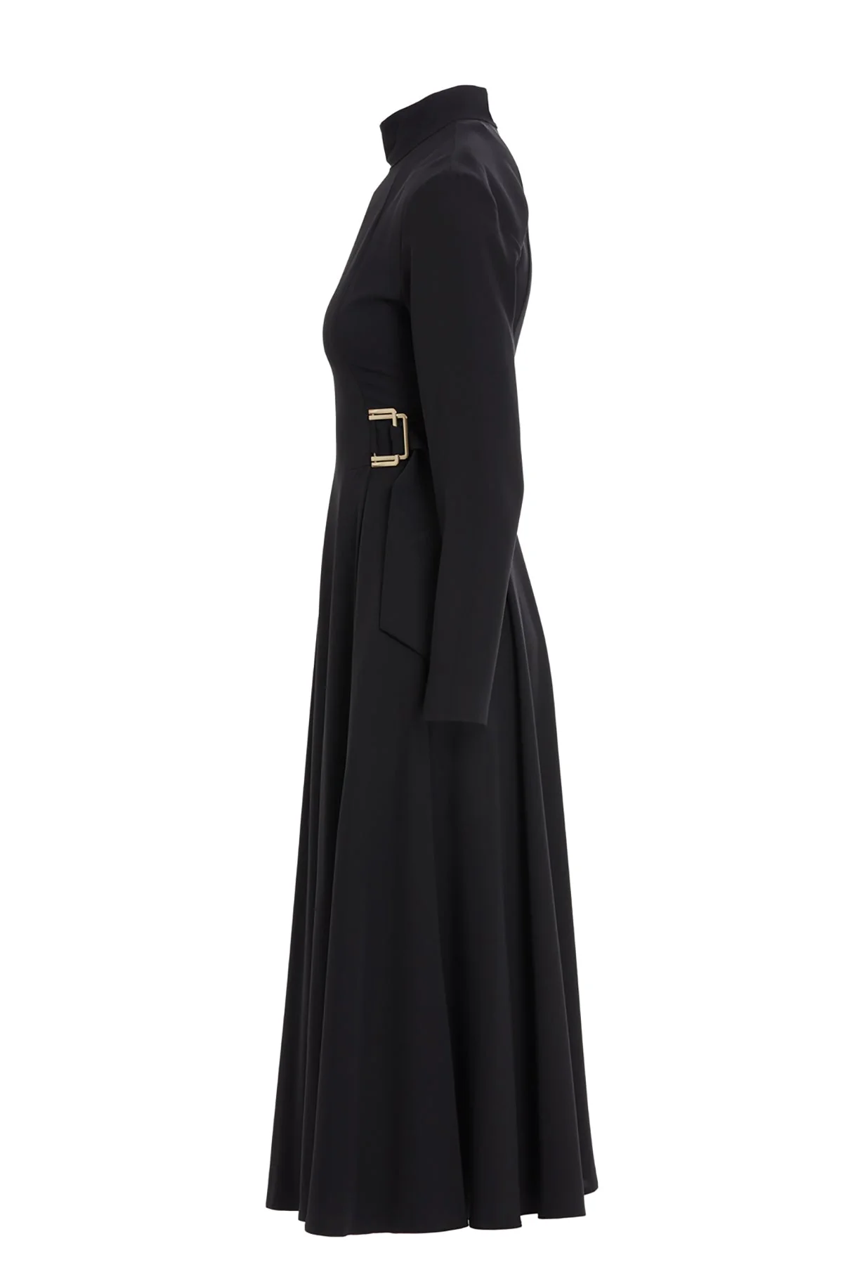 Black Midi Dress with Belt Detail - Image 2