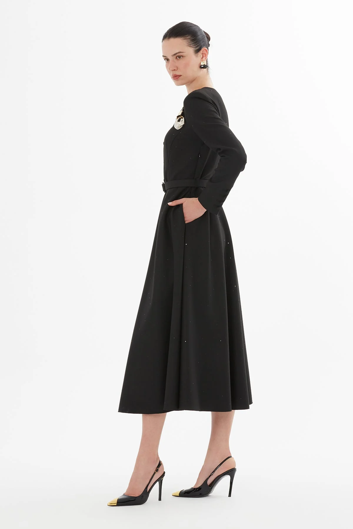 Black Midi Dress with Buttoned Detail - Image 4