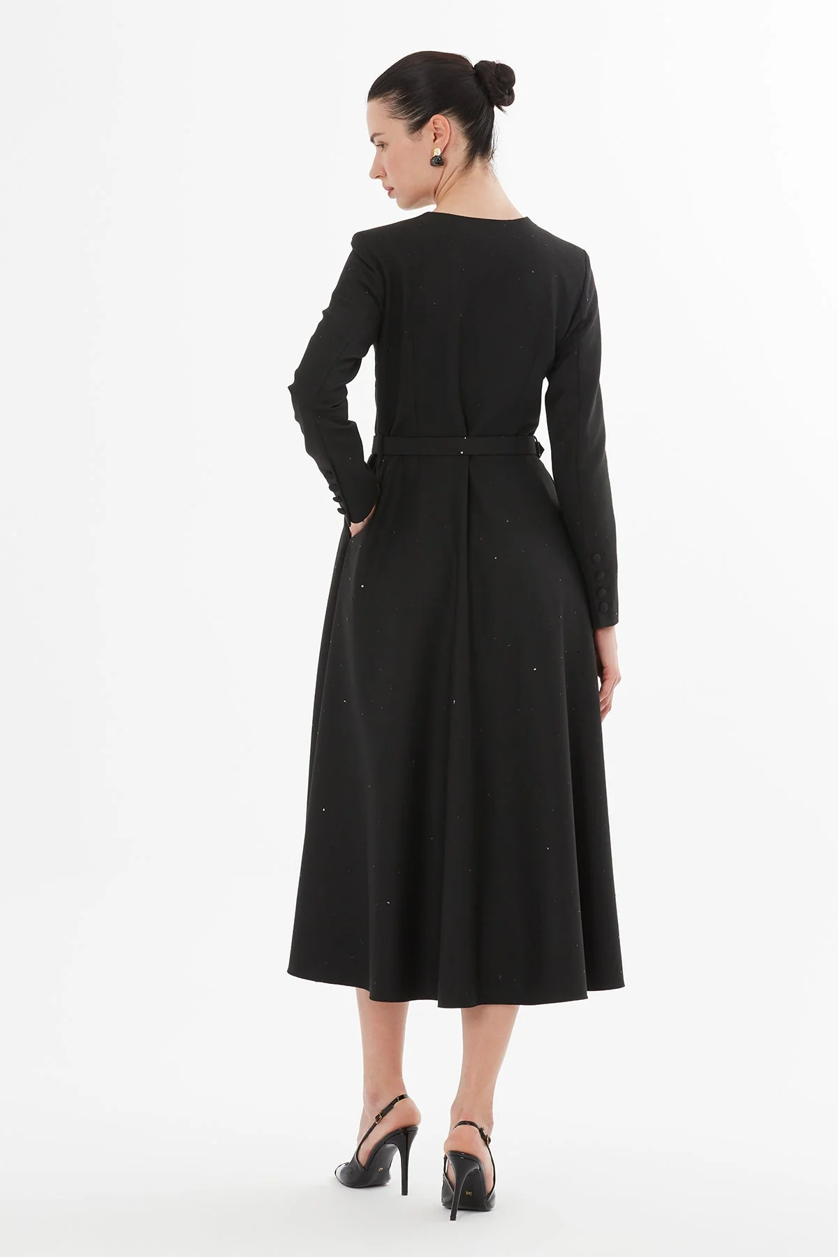 Black Midi Dress with Buttoned Detail - Image 5