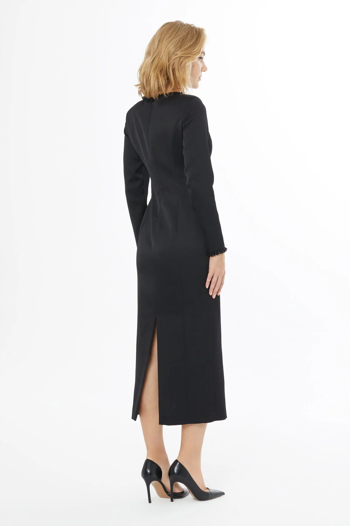 Black Midi Dress with Collar Detail - Image 4