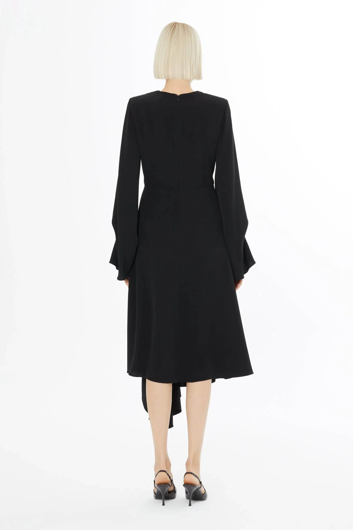 Black Midi Dress with Flared Sleeves - Image 4