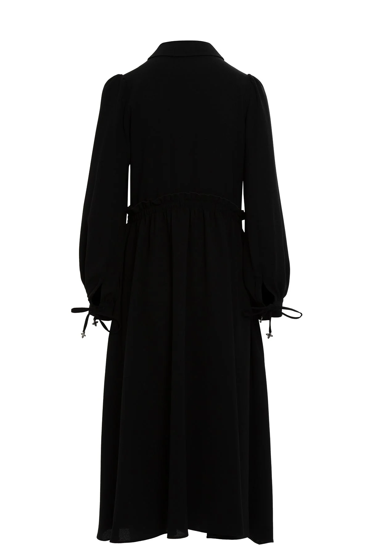 Black Midi Dress with Gathered Waist - Image 3