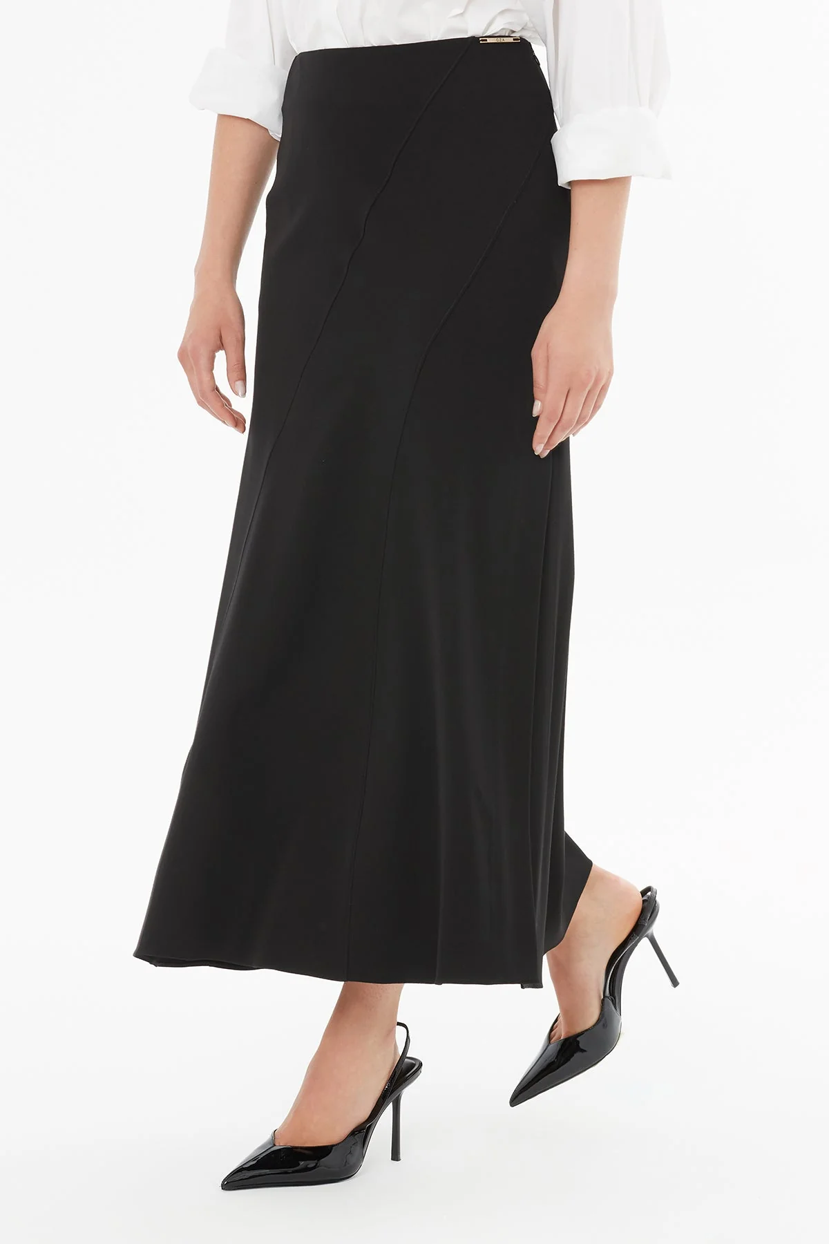 Black Midi Skirt with Side Slit - Image 2