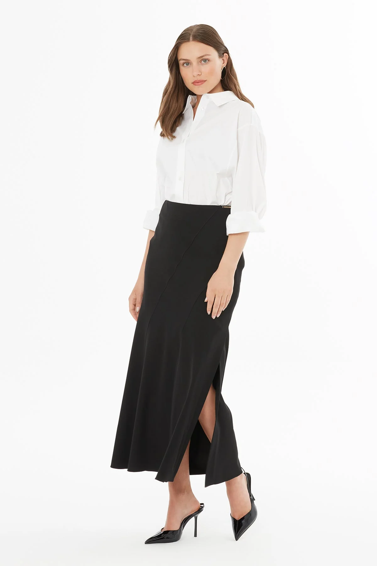 Black Midi Skirt with Side Slit - Image 3
