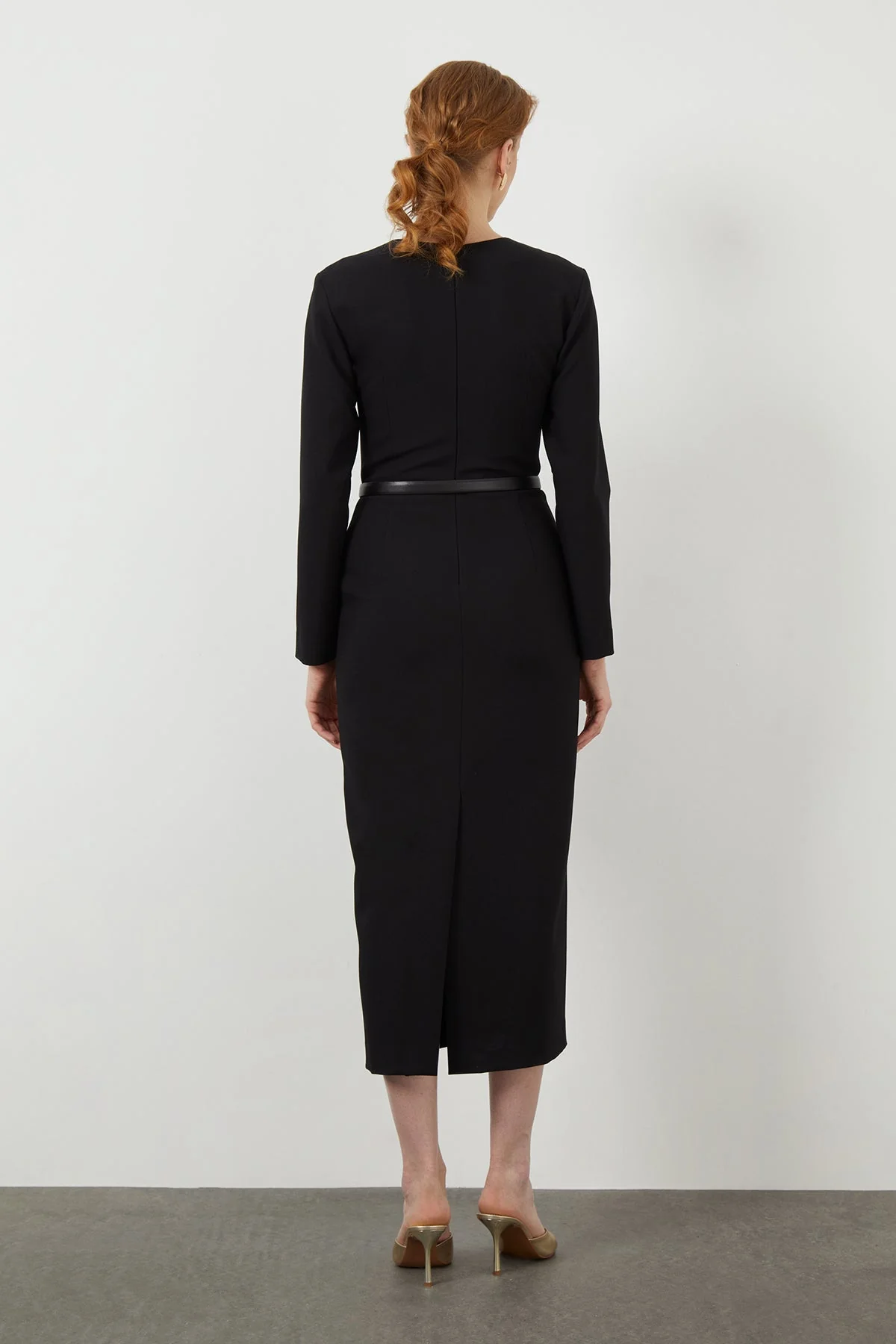 Black Midi V-Neck Dress - Image 4