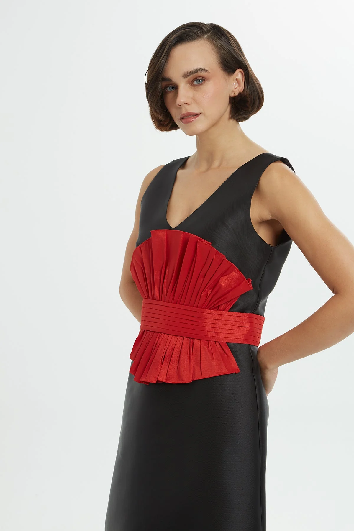 Black Mini Dress with Red Belt - Image 3