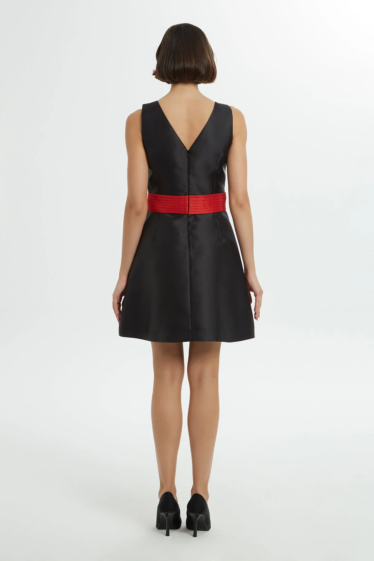 Black Mini Dress with Red Belt - Image 6