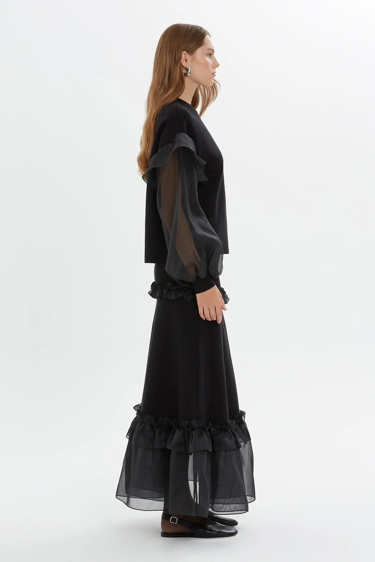 Black Organza Sleeve Knit Blouse - Image 3
