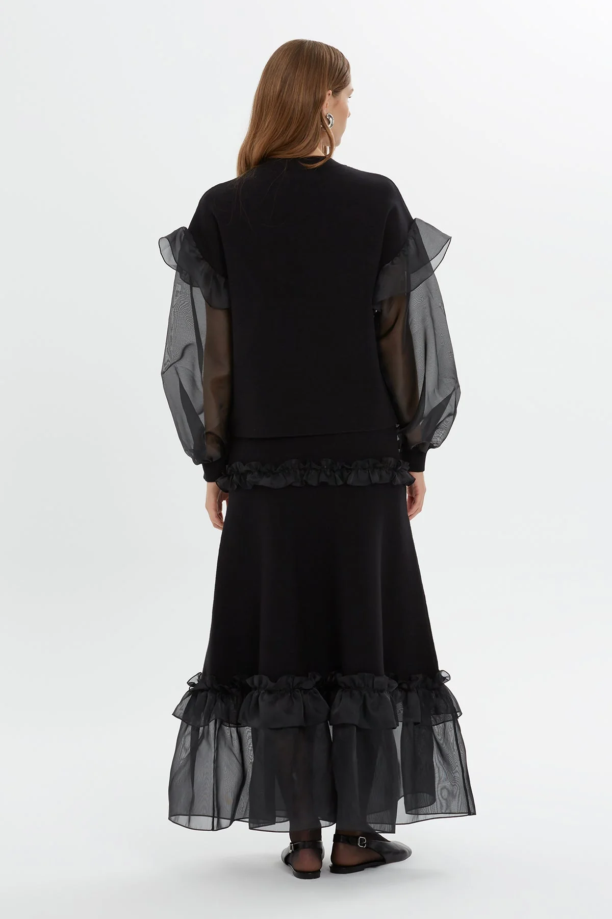 Black Organza Sleeve Knit Blouse - Image 5
