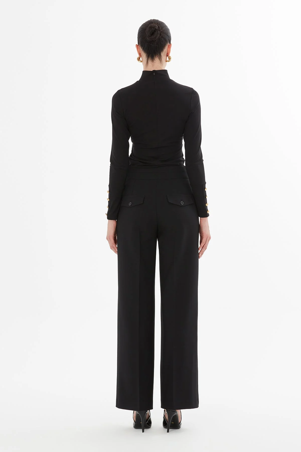 Black Palazzo Pants with Button Detail - Image 5