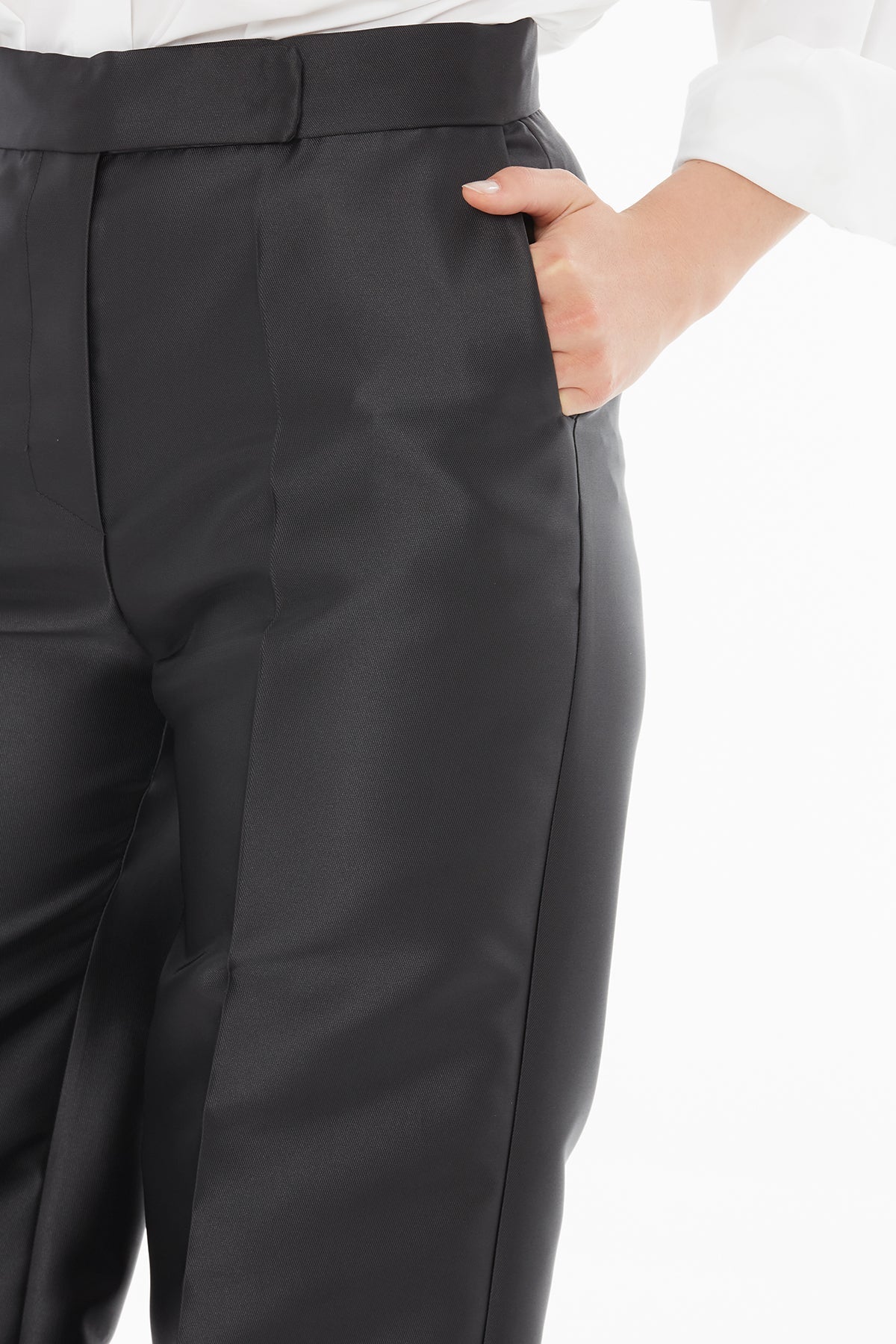 Black Palazzo Pants with Pencil Pleats - Image 3