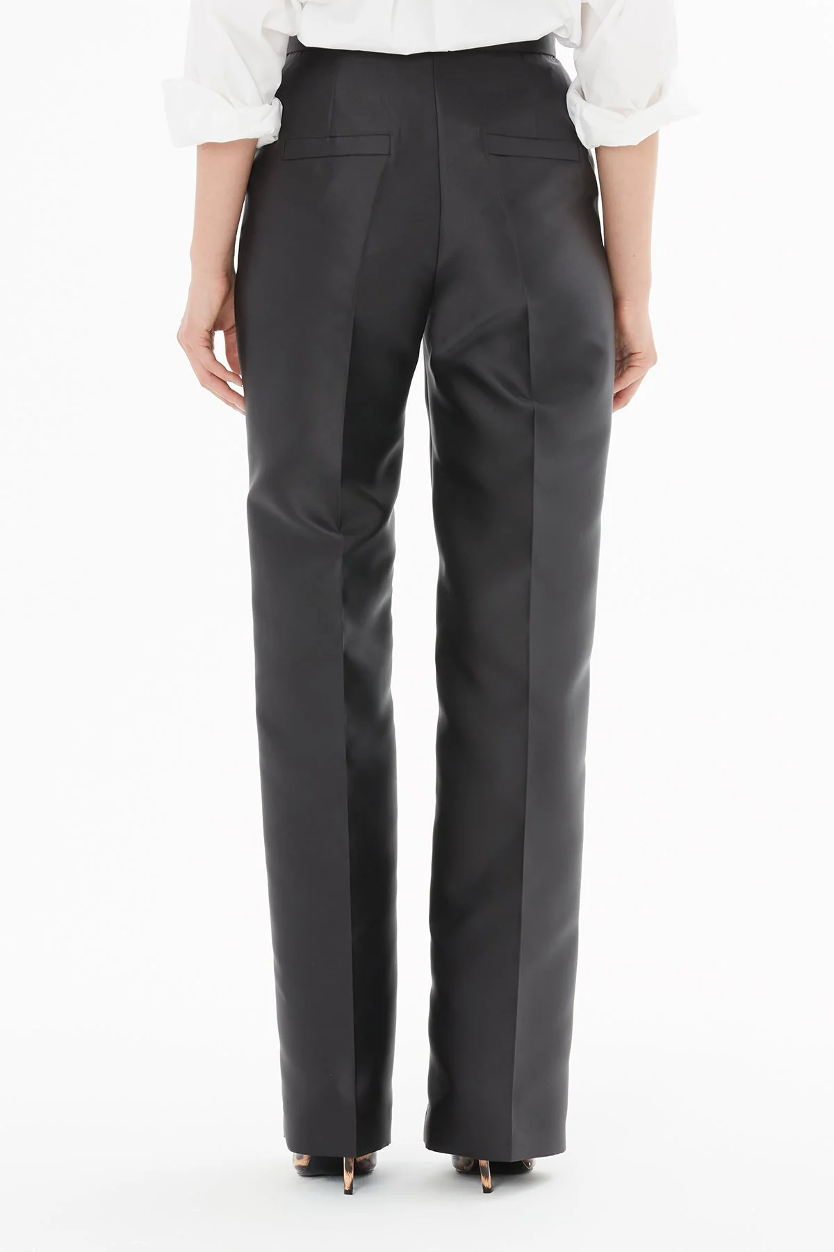 Black Palazzo Pants with Pencil Pleats - Image 4