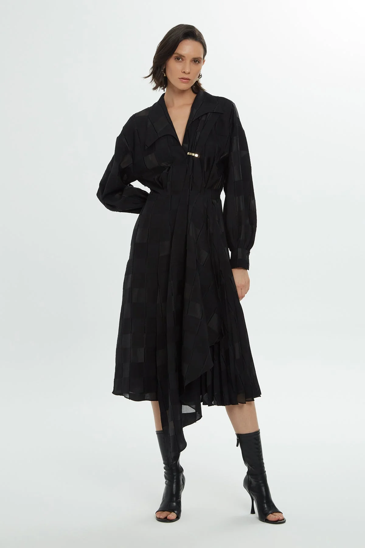 Black Patterned Midi Dress