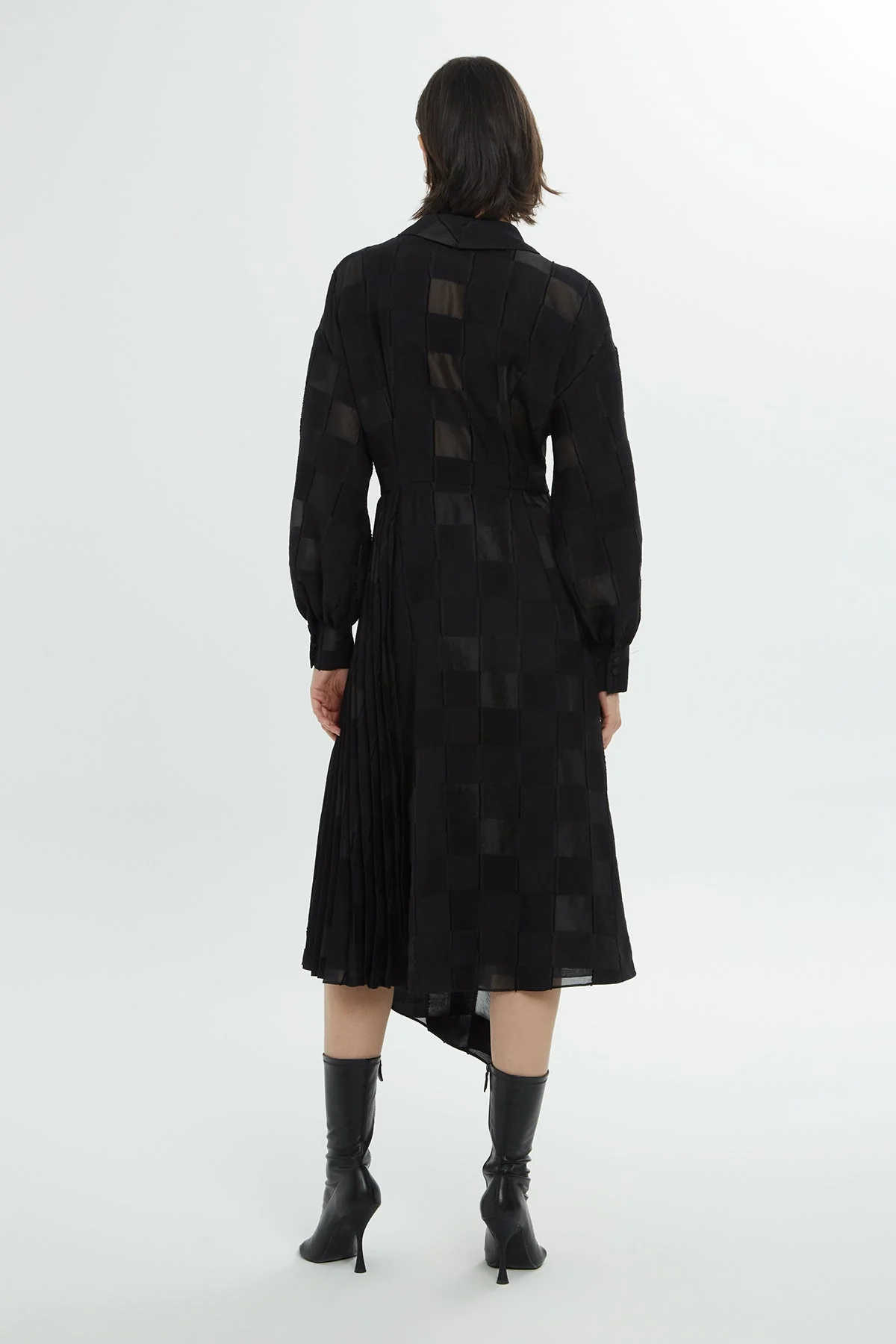 Black Patterned Midi Dress - Image 3