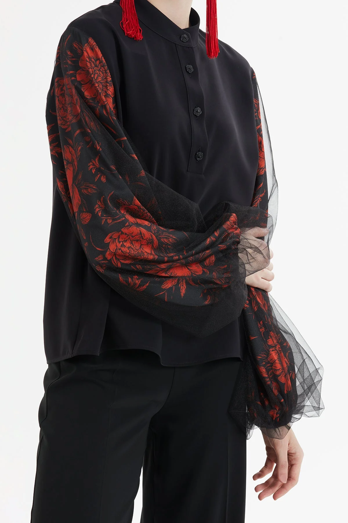 Black Patterned-Sleeve Tracksuit - Image 4
