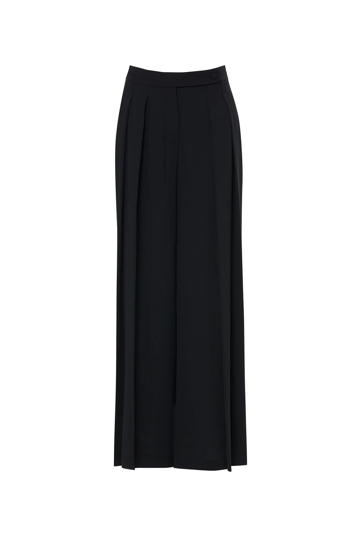 Black Pleated-Detail Pants with Pockets