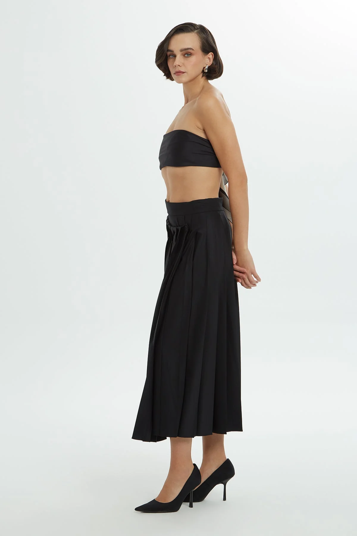 Black Pleated Midi Skirt