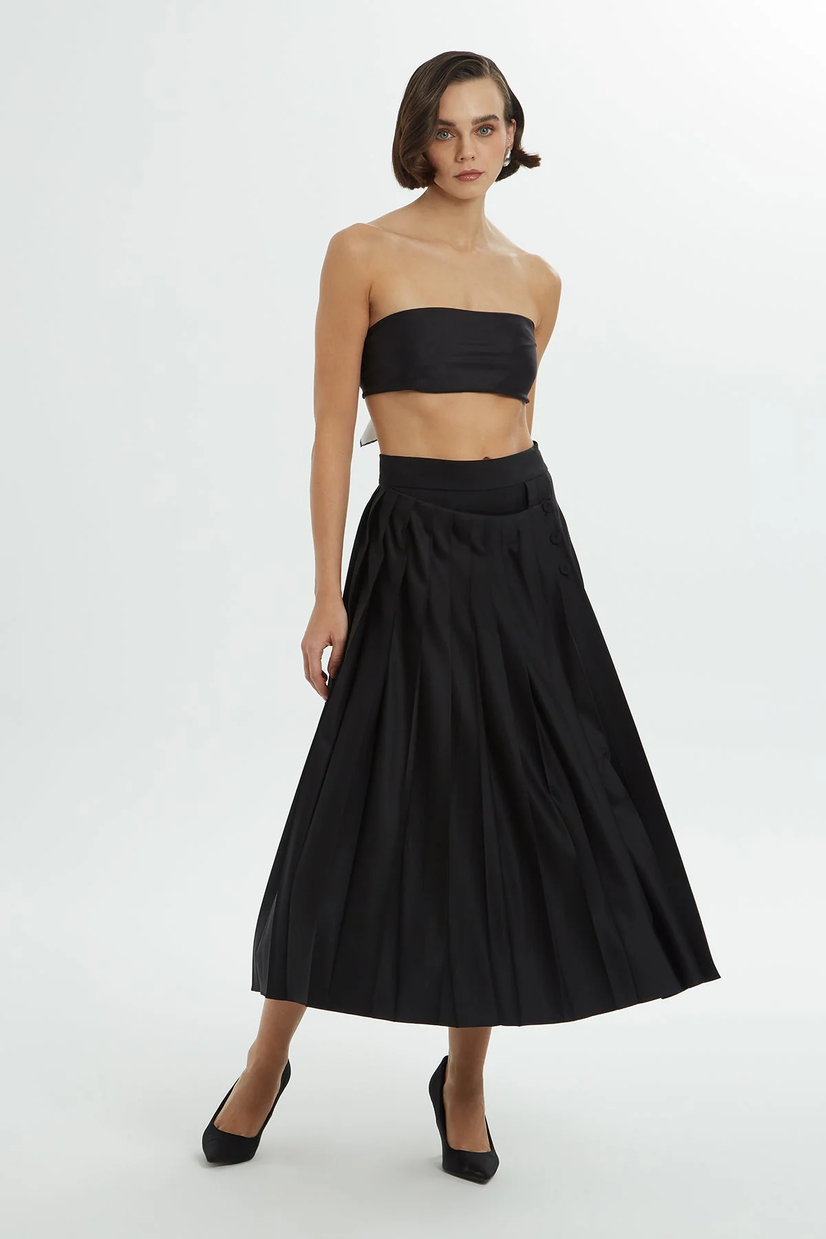 Black Pleated Midi Skirt - Image 3