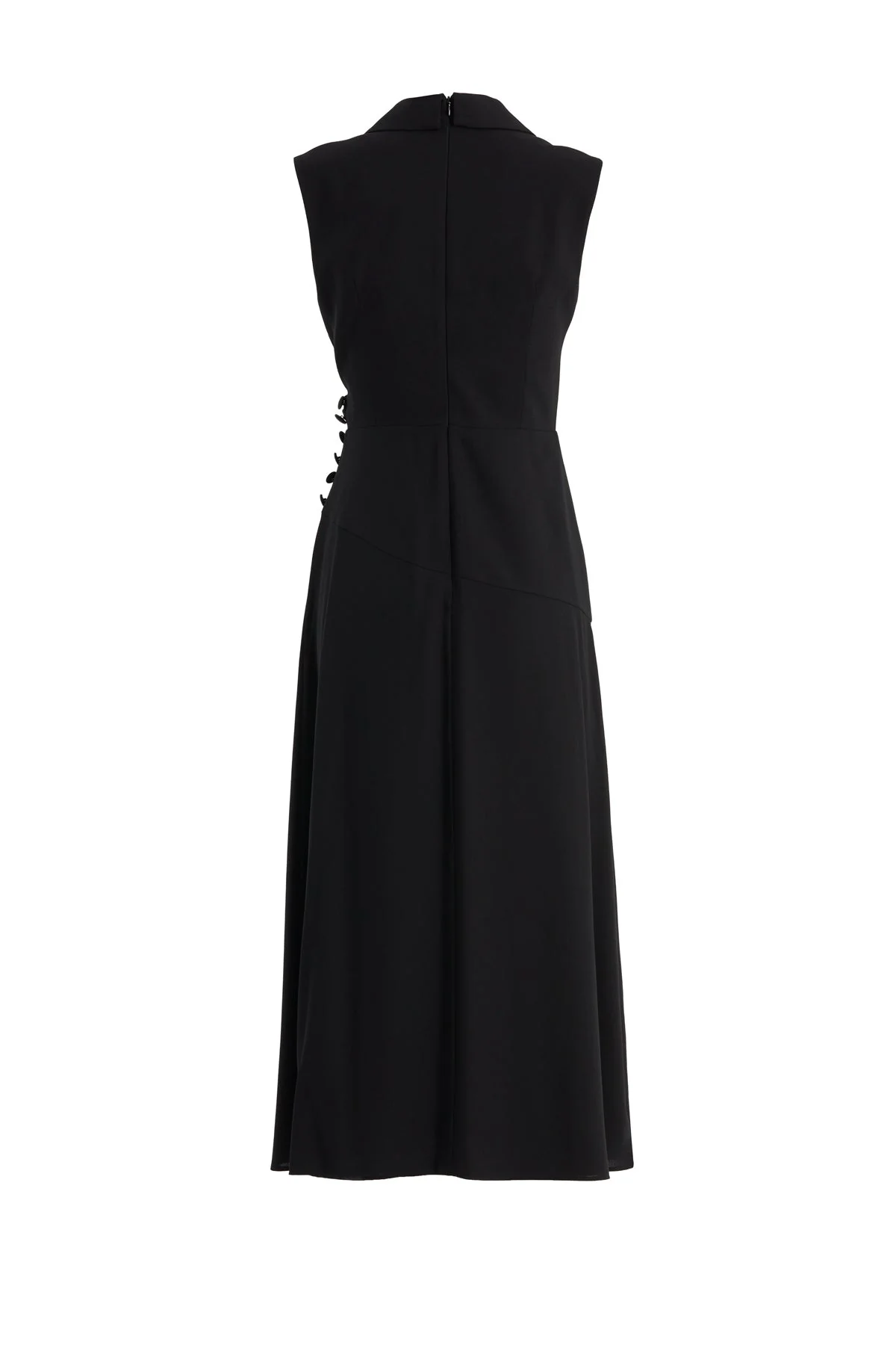 Black Pleated Waist Brooch Detail Midi Dress - Image 3