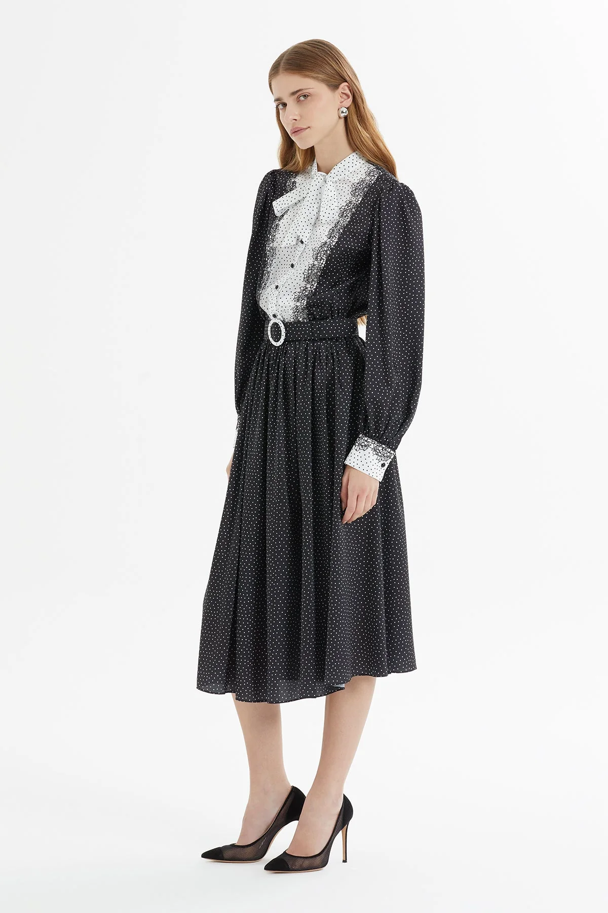 Black Polka-Dot Midi Dress - Image 5