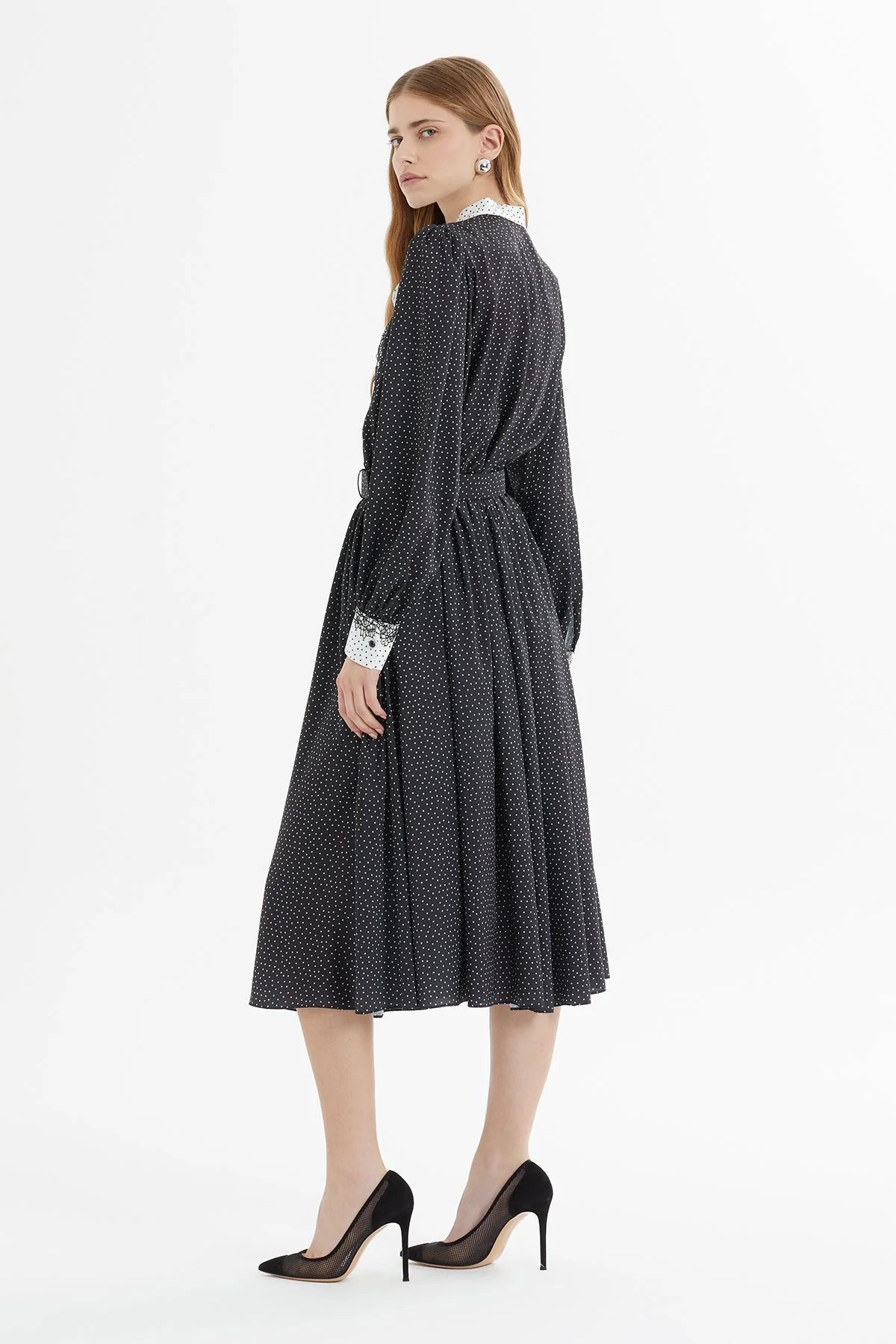 Black Polka-Dot Midi Dress - Image 6