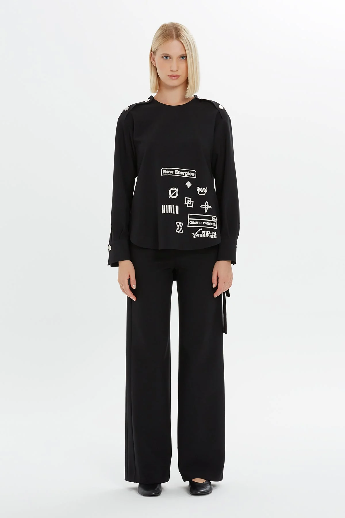 Black Printed Long-Sleeve Sweatshirt