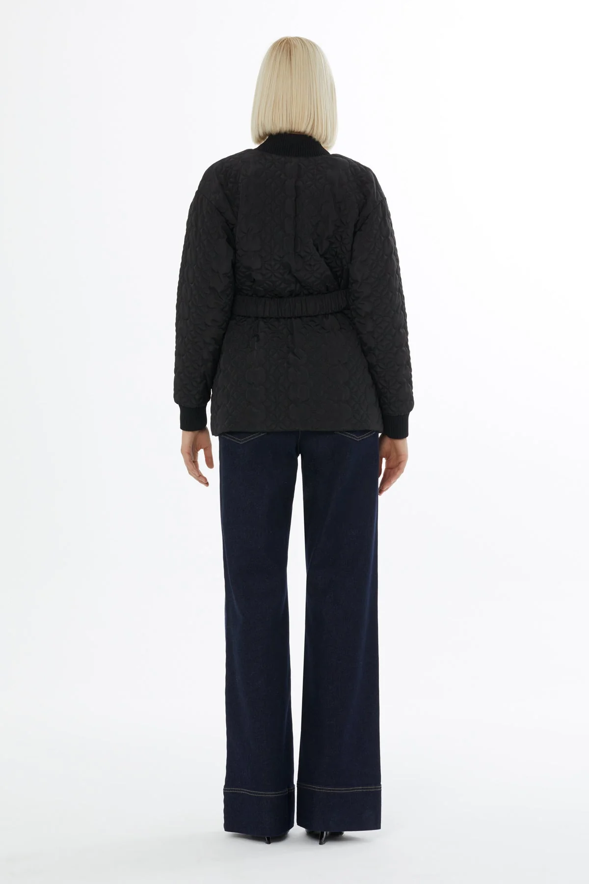Black Quilted Jacket with Belt - Image 4