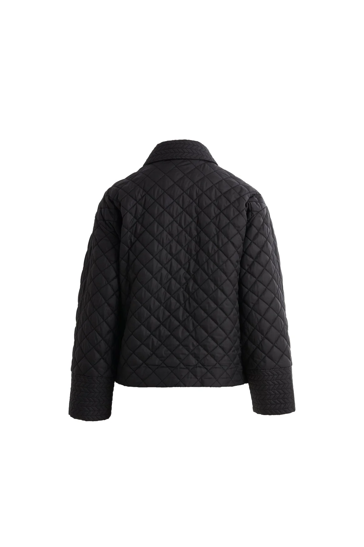 Black Quilted Jacket with Zip-Up Closure - Image 3