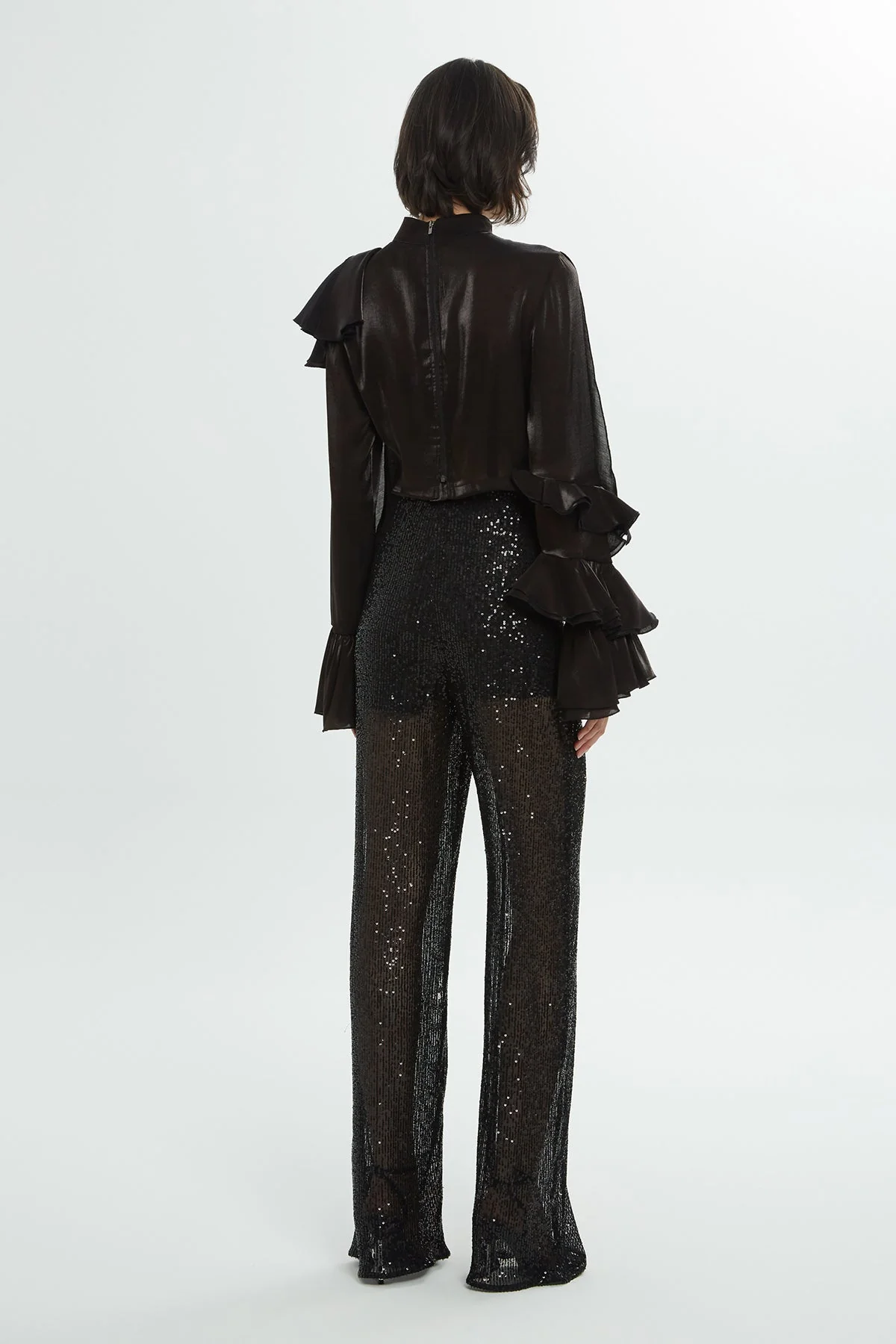 Black Ruffle Detail Blouse - Image 2